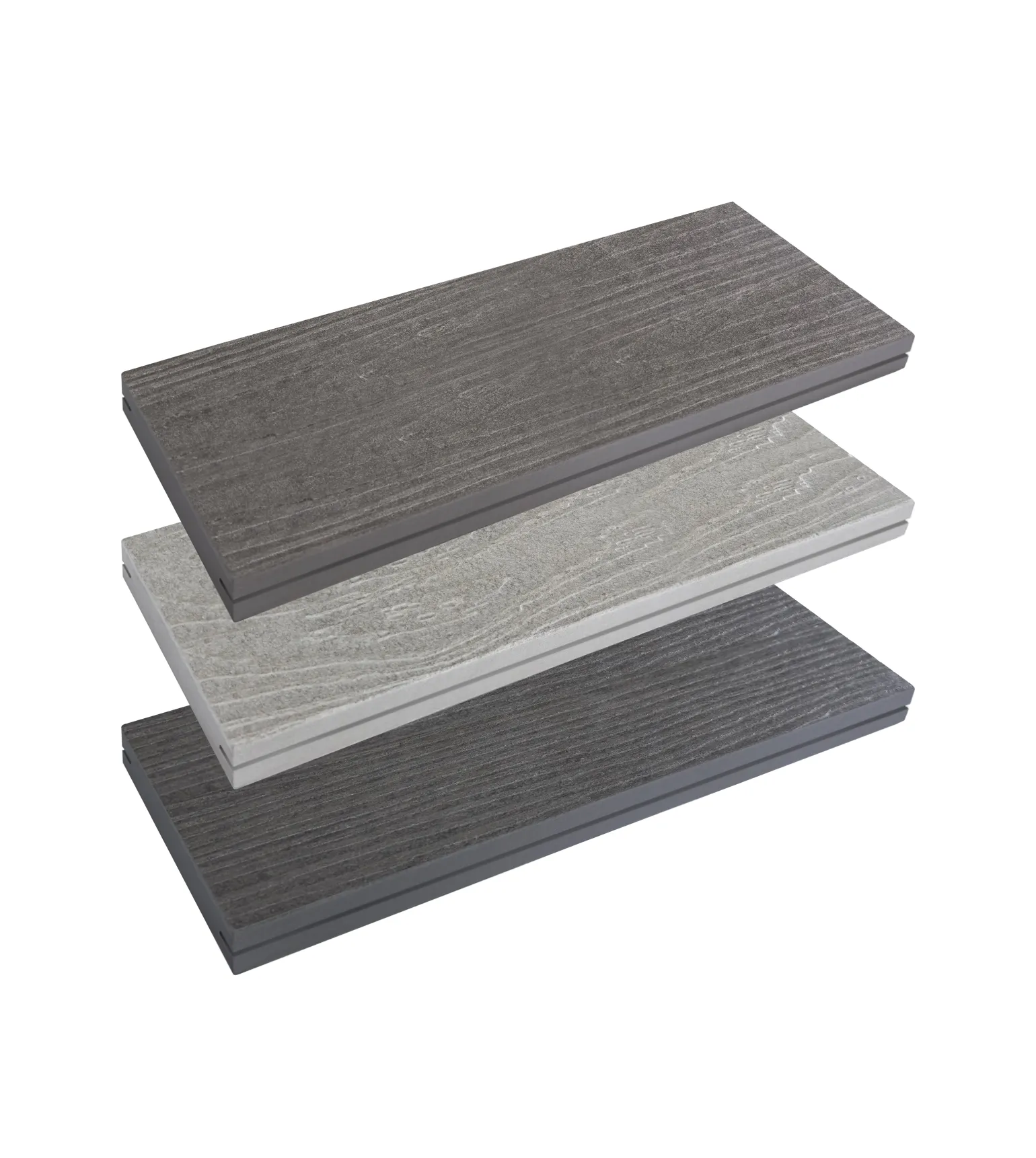 A1 EazyDeck-FC

Colours: Heather Grey, Stone Grey, Pebble Grey

Board Dimensions: 200mm (W) x 25mm (H) x 2440mm (L)

Finish: Woodgrain

Fire Rating: A1fl to EN 13501-1

Slip Resistance: PTV 60 Dry, 41 Wet

Board Weight per Sqm: 43kg

Limited Warranty: 30 Years
