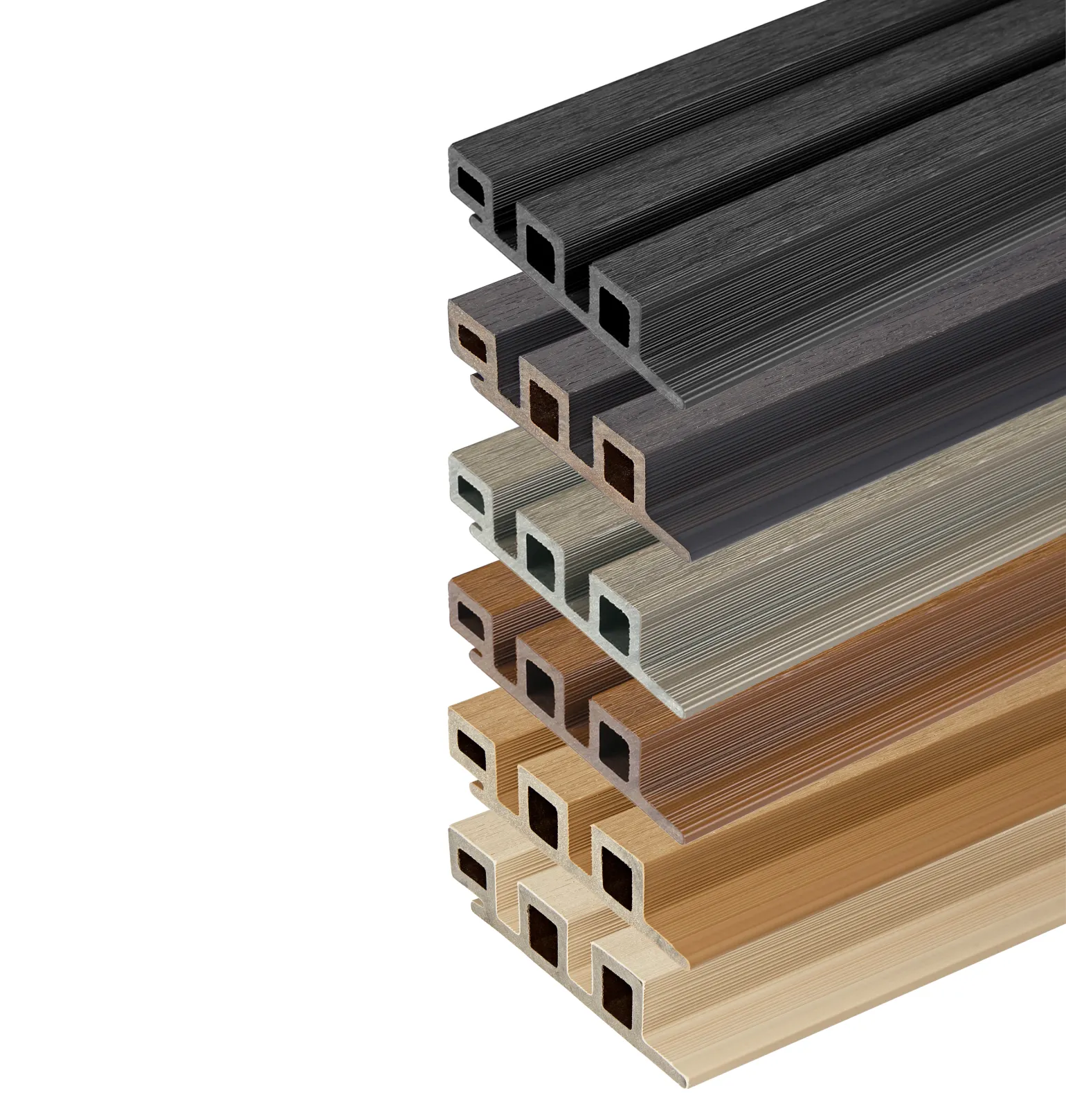 Ecoscape Forma Slatted Composite Cladding 

A high-end, slat-style composite cladding featuring an additional weather-resistant layer to protect against scratching and fading. 

Warranty: 25 years 

Colours: Midnight, Argent, Light Oak, Natural Oak, Spiced Oak, Silver Birch 

Cladding Module Dimensions: D 25mm x mm W 120mm x L 2500/3600mm (finished face 112mm 

Cladding Pattern: 3 x 24mm battens with 13mm gaps 

Accessories: Slatted Corner Trim – 45mm x 78mm x 3600mm (Finished face 29mm x 29mm); Slatted End Trim – 54mm x 75mm x 3600 (Finished face 25mm x 25mm); Finishing Board – 15mm x 80mm x 3600mm; Angle Trim - 40mm x 40mm x 3000mm (8mm trim thickness); Slatted Reveal Trim – 75mm x 160mm x 3600mm (Finished face 25mm x 160mm); Colour-coded screw – 40mm; Aluminium Starter Bar – 3000mm; Aluminium Cladding Clips; Plastic pads; Locking screws; Wood screws

