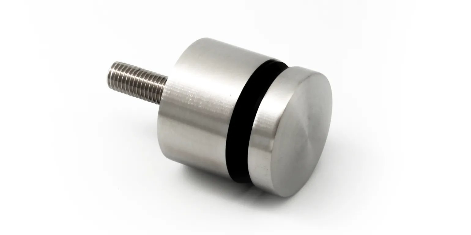 30mm Diameter Glass Stand-Off, M8 

Available in 304 and 316 stainless steel with a height of 15mm or to suit 42 and 48mm posts. 

Suits a glass thickness of 8-17.52mm and requires a 15mm diameter hole in glass.
