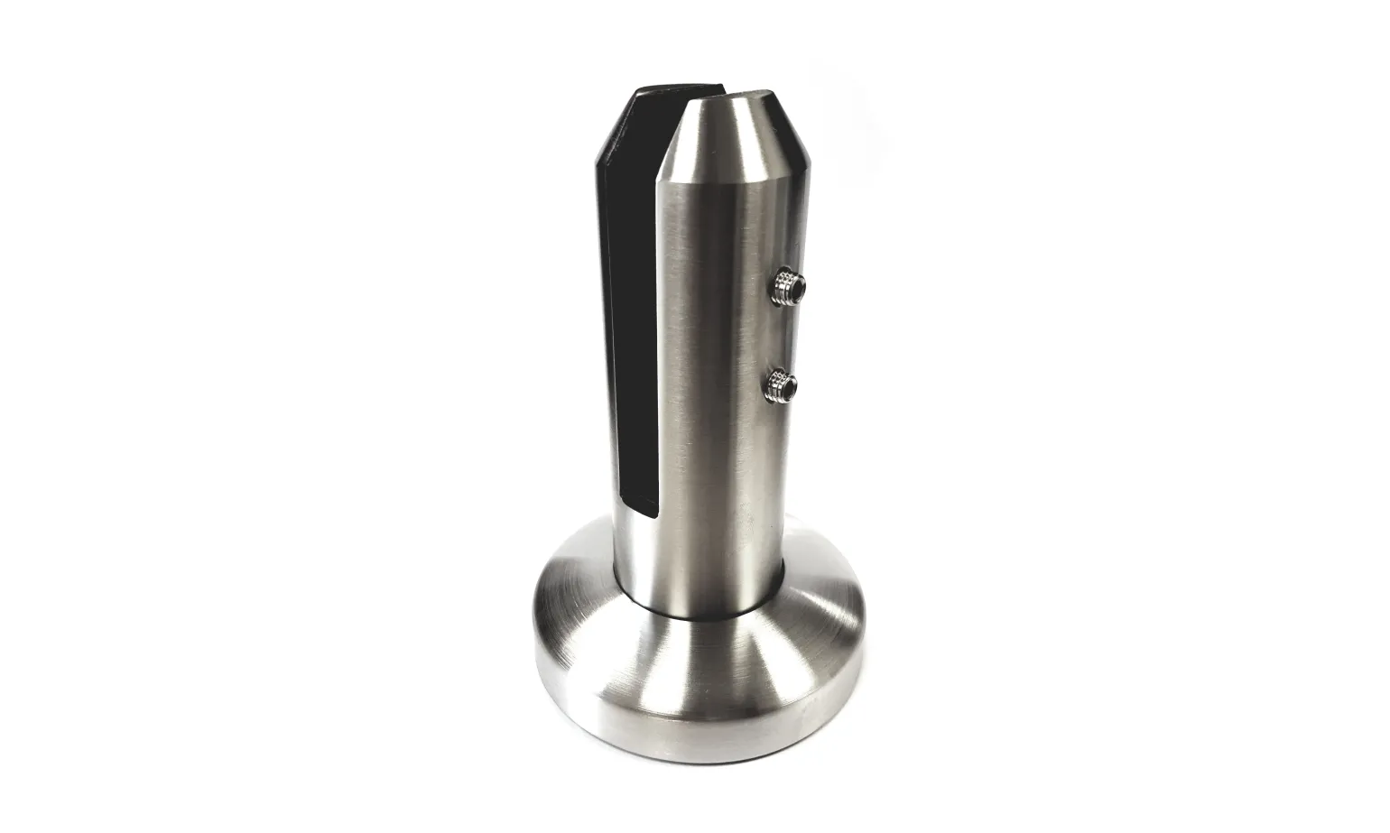 Round Spigot 

Our most slender, elegant system, Round Spigots are manufactured from Duplex stainless steel and available in either a satin (320 grit) or mirror polished finish. Round Spigots are suitable for a glass thickness of 12 -13.5mm. 

Dimensions: 158mm high x 50mm body diameter, with 100mm diameter base 

Glass aperture is 58mm from fixing substrate 
