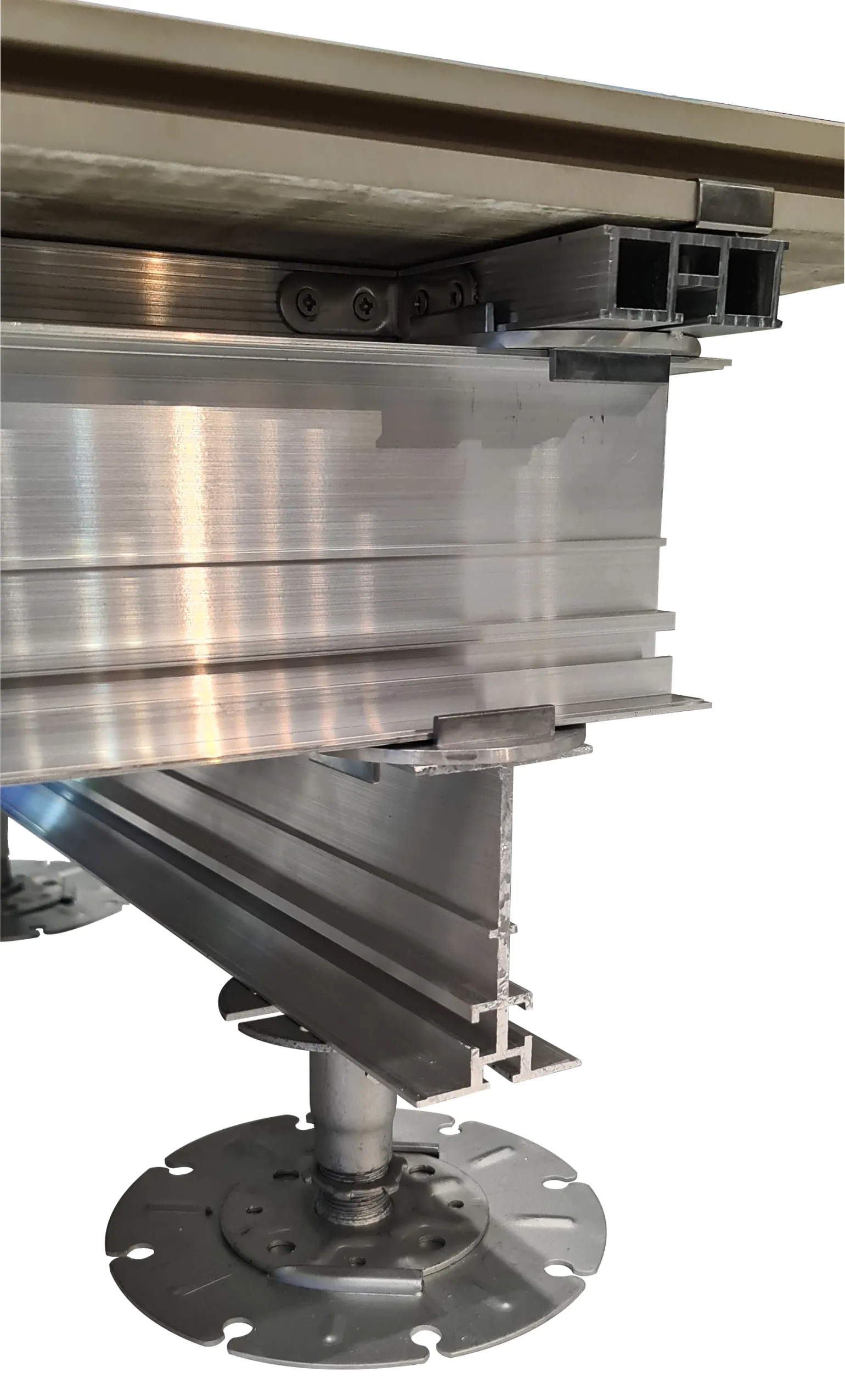 EazyJoist Aluminium Rails 

Engineered to achieve large robust spans up to 1000mm wide, while still being light in weight for ease of lifting and positioning, the EazyJoist range comprises both profiled box and I-beam designs; each providing a generous 60mm upper surface area for the fixing of EazyDeck aluminium decking. For paving applications, EazyJoist rails accept our standard Paving Head which slides into position along the rail to achieve precise tile alignment. 

EazyJoist rails are available in 6 depths; 15, 20 and 25mm box rails are available in 2.5m lengths, and 50, 75 and 100mm I-rails are available in 3.6m lengths. 

EazyJoist rails are attached to EazyPed pedestals, via the Joist Head, using our standard M8 bolt/wing nut kit. 

EazyJoist rails can be joined end-to-end or at right angles with our stainless steel Fixing Brackets, either with self-tapping screws or our M8 bolt / wing nut kit; with the latter method providing installers with greater adjustability when setting out, ahead of manual tightening of the system in its final fixing position.

 

Rail-to-Rail Connectors

An EazyJoist rail-to-rail connector is available to stack profiles and build multi-layer grids. These aluminium connectors click onto EazyJoist rails, quickly and easily, creating a robust substructure system for larger height applications.

 

Pedestal-free EazyJoist Holders

There are two ways of installing an EazyJoist rail without the use of pedestals. Firstly, the Joist Head can be welded directly to a steel beam; alternatively, an EazyJoist Holder can be used to create a pedestal-free substructure as low as 17mm.
